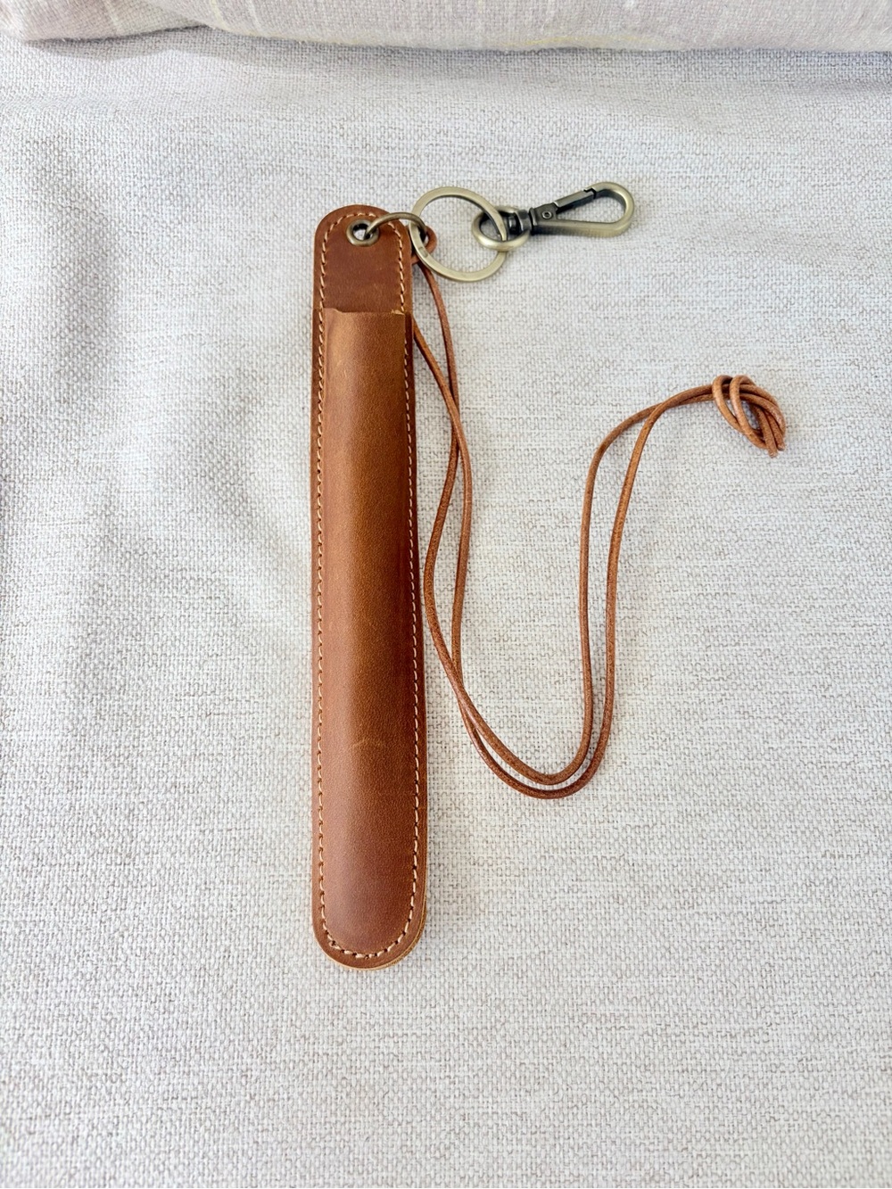 Leather Pen Sleeve Keychain in Brown